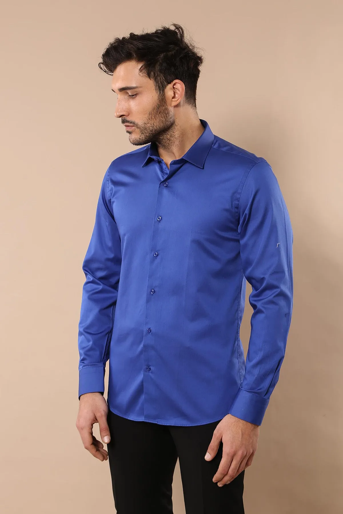 Cotton Satin Slim Fit Blue Men Shirt - Wessi sold by Wessi product image thumbnail 4