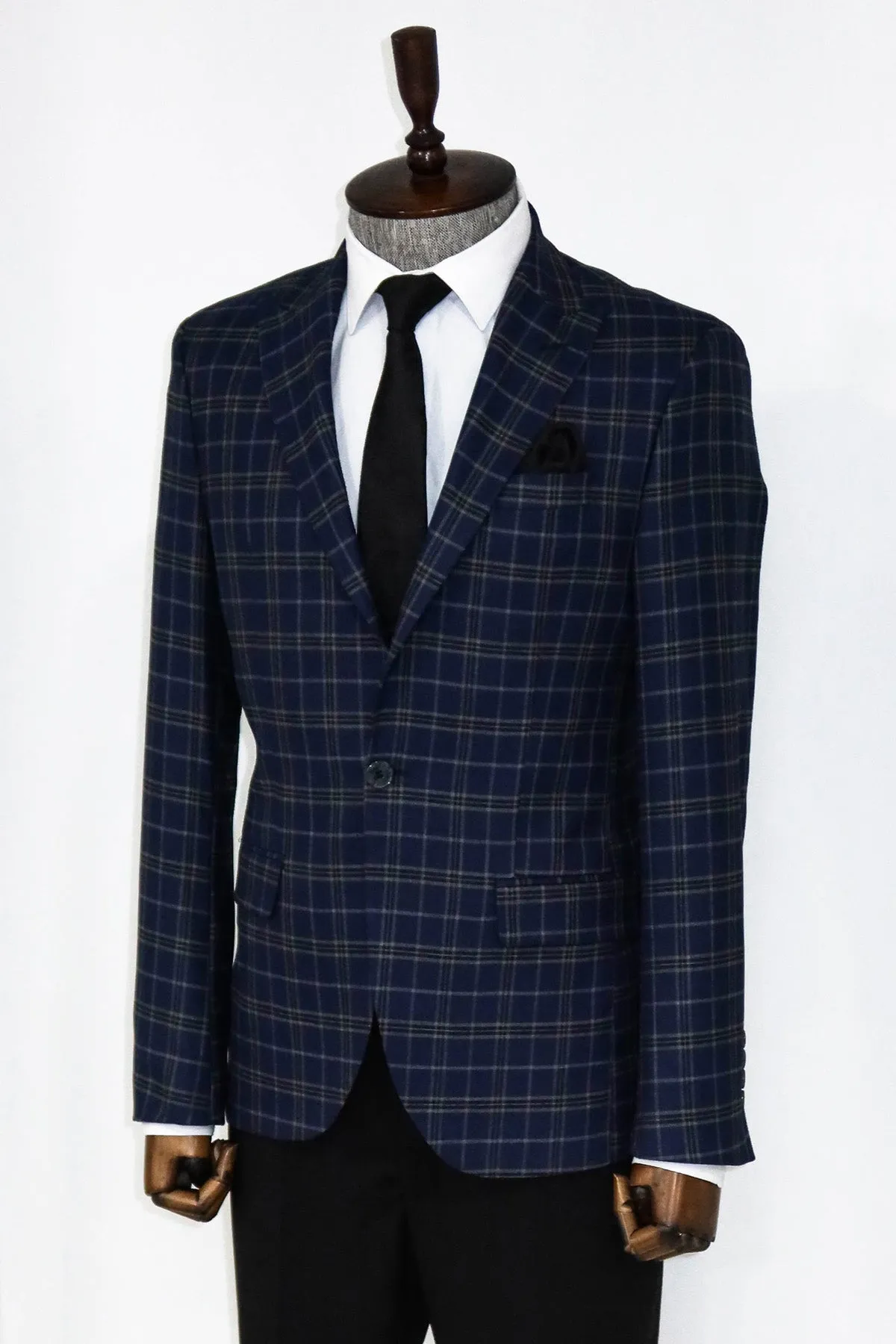 Checked Navy Blue Men Blazer and Trousers Combination - Wessi sold by Wessi product image thumbnail 5