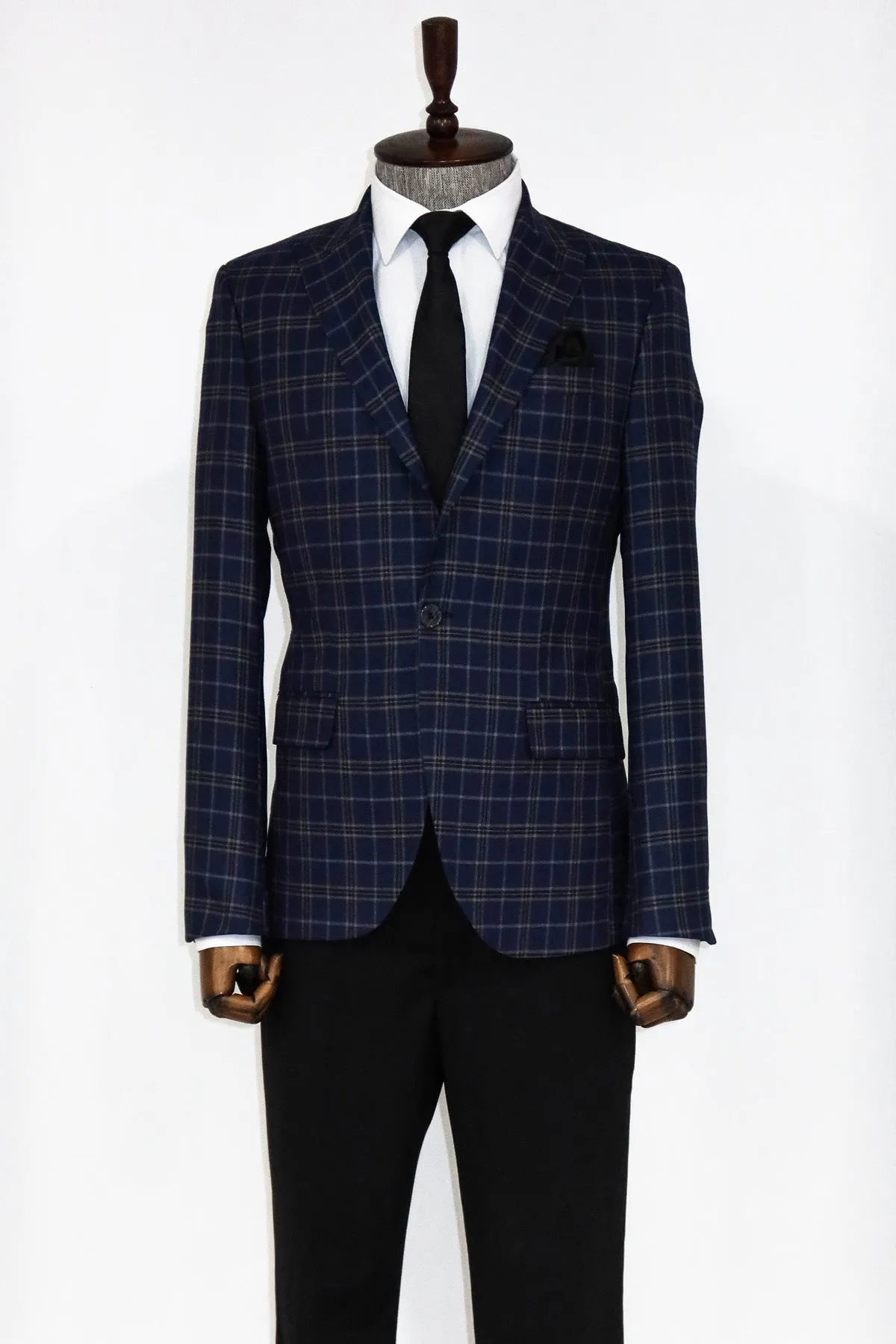 Checked Navy Blue Men Blazer and Trousers Combination - Wessi sold by Wessi