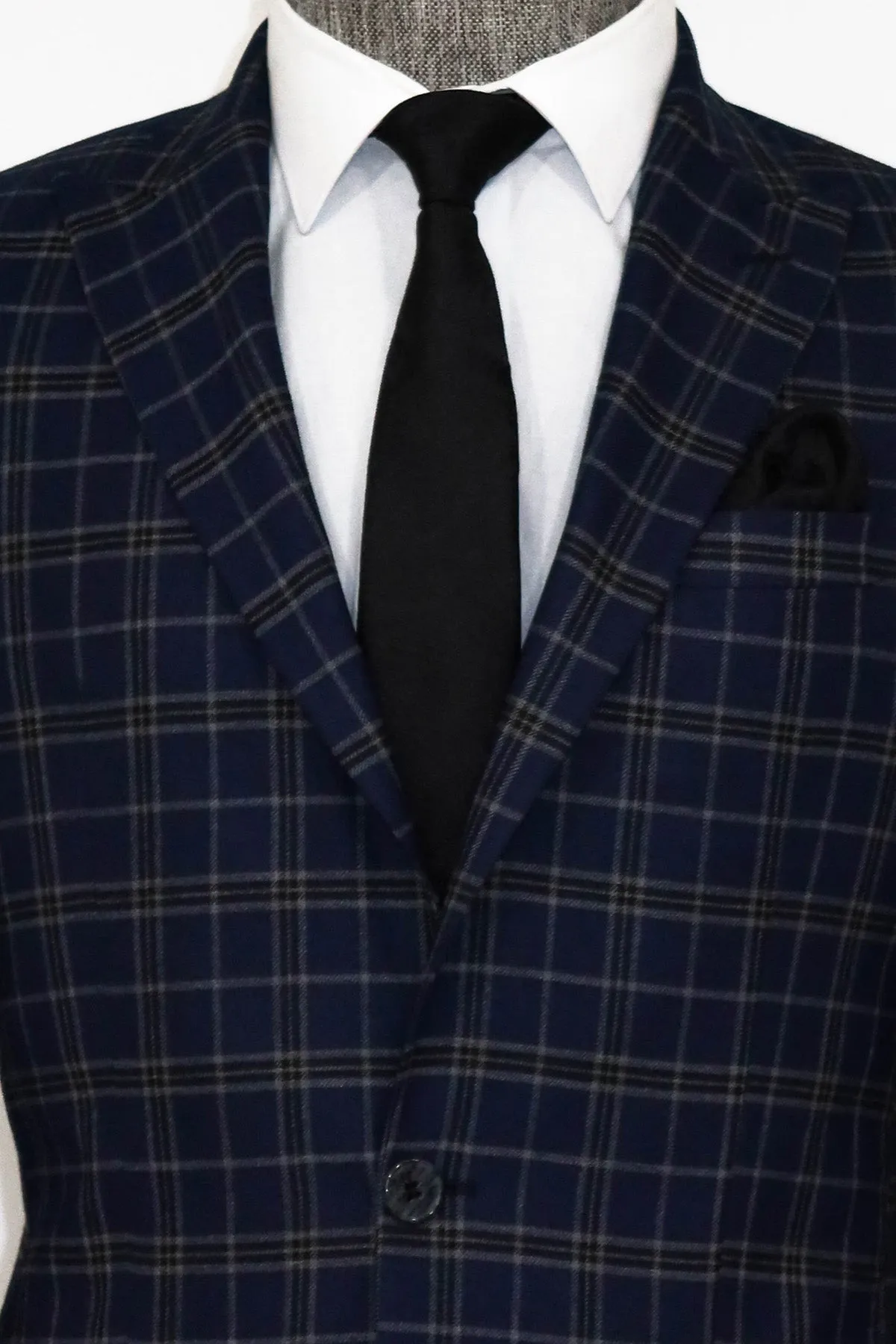 Checked Navy Blue Men Blazer and Trousers Combination - Wessi sold by Wessi product image thumbnail 2