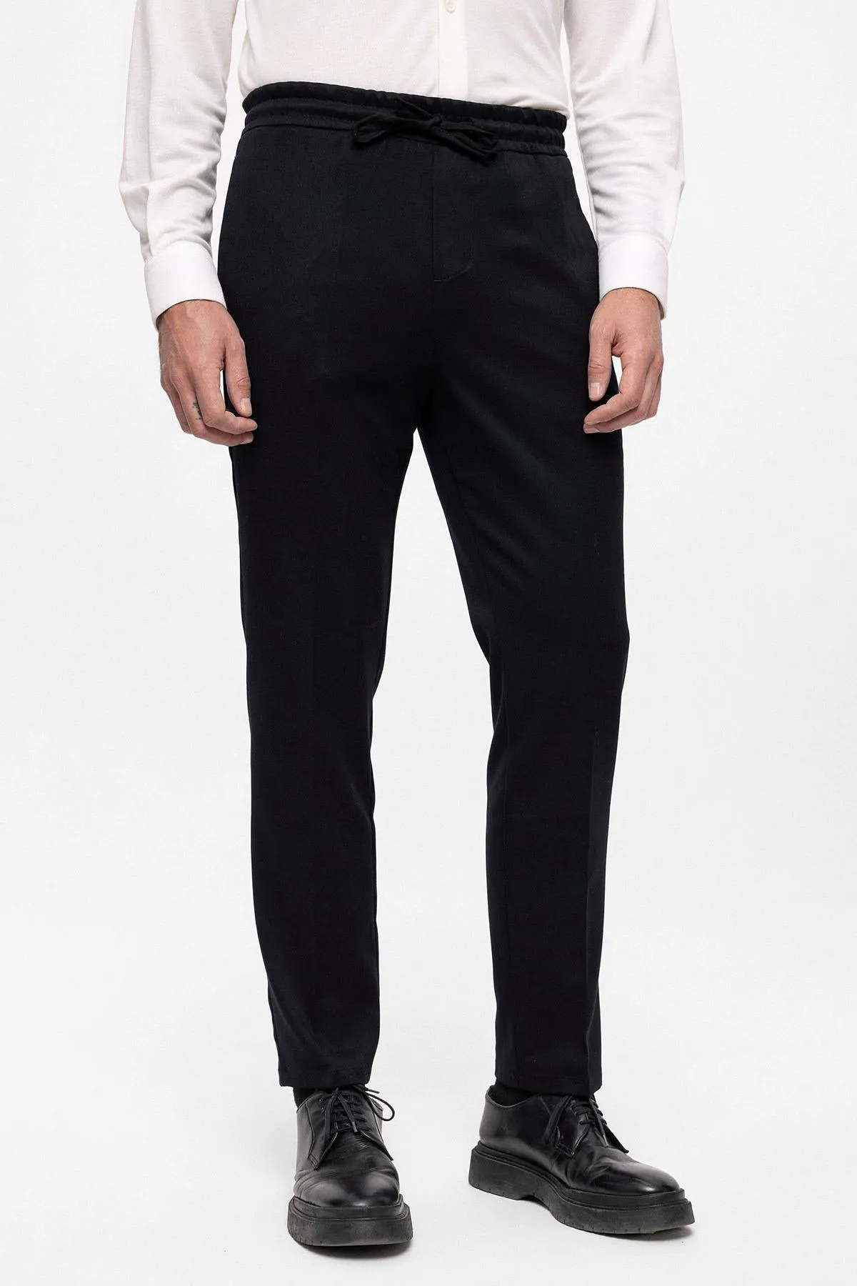 Men's Black Elastic High Waist Trousers - Wessi sold by Wessi product image thumbnail 2