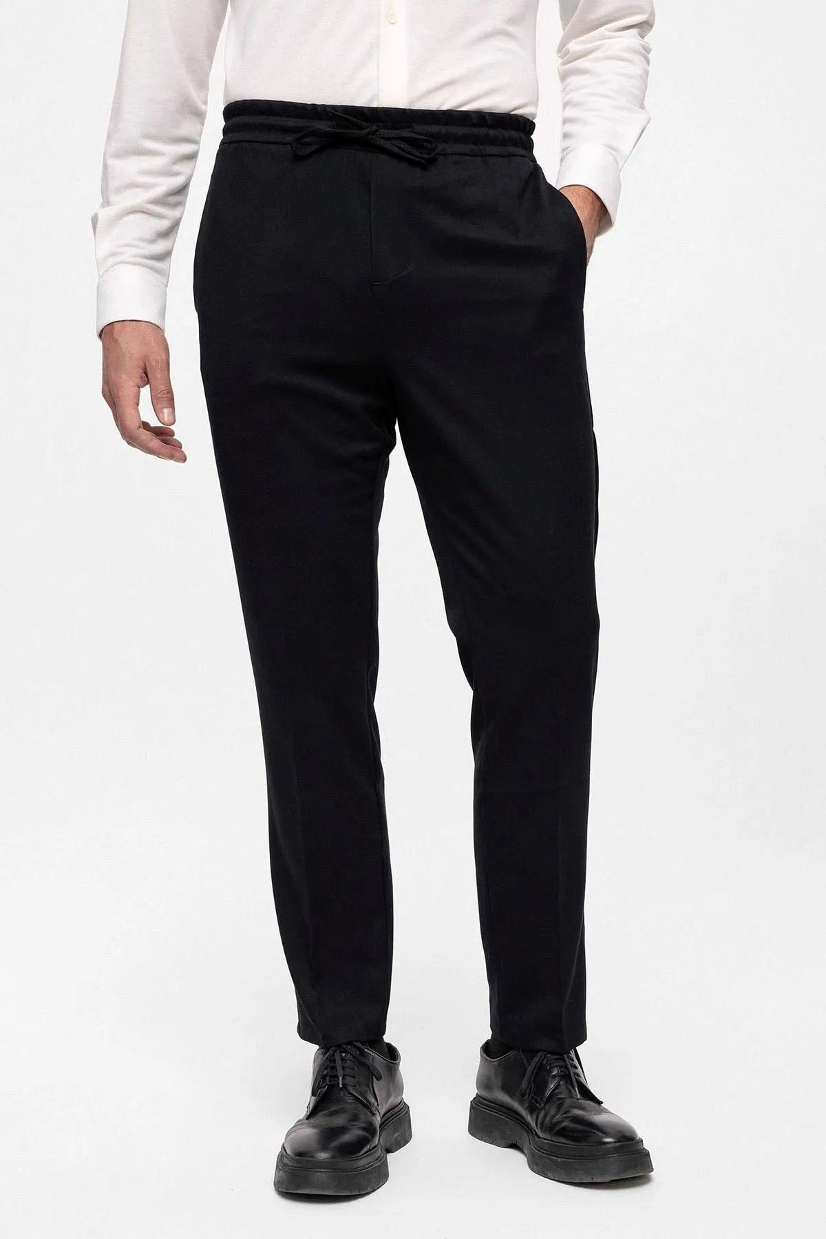 Men's Black Elastic High Waist Trousers - Wessi sold by Wessi product image thumbnail 3