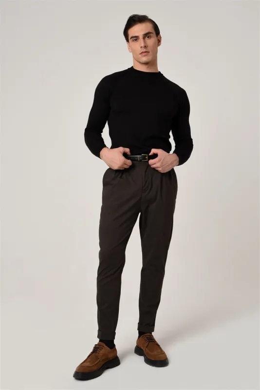 Men's Brown High Waist Belted Trousers - Wessi sold by Wessi