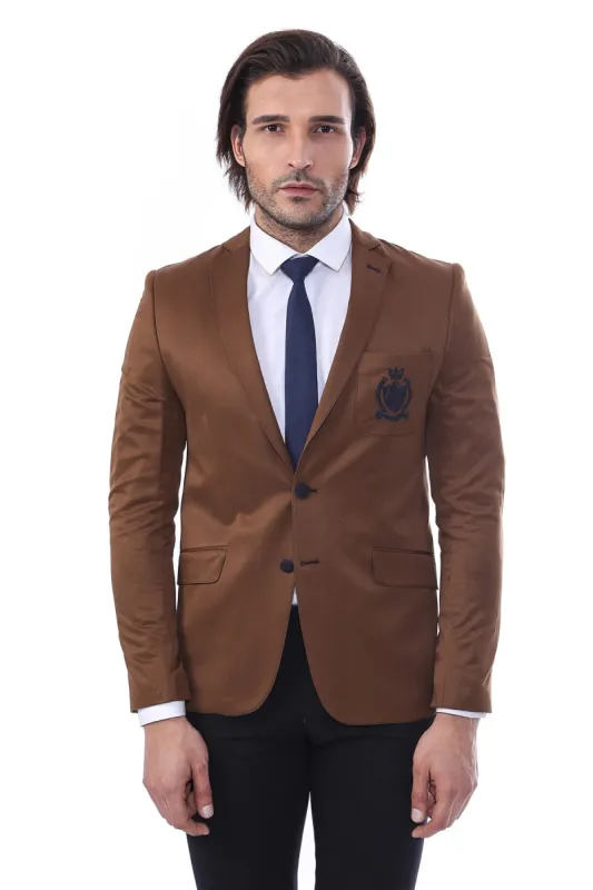2 Buttons 3 Pockets Crested Cotton Tan Jacket sold by Wessi