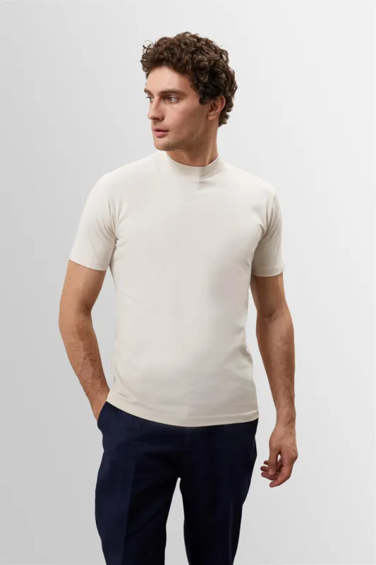 Men's Beige Slim Fit Basic T-Shirt  - Wessi sold by Wessi