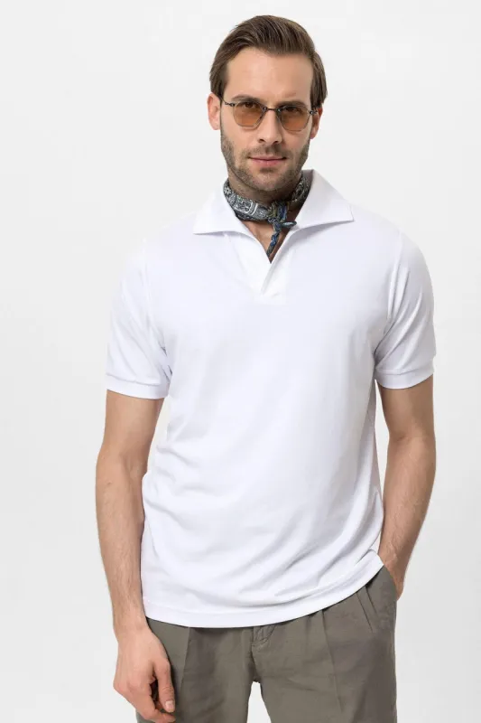 Men's White Regular Fit Camp Collar  T-Shirt - Wessi sold by Wessi