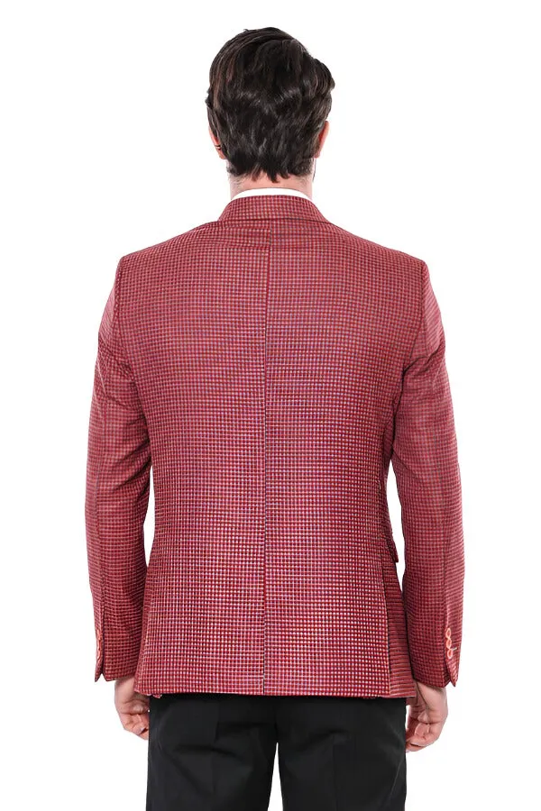 Patterned Claret Red Slim-Fit Blazer - Wessi sold by Wessi product image thumbnail 4