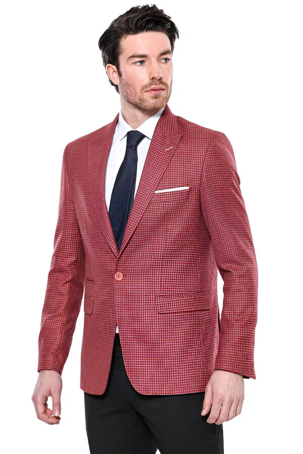 Patterned Claret Red Slim-Fit Blazer - Wessi sold by Wessi product image thumbnail 3