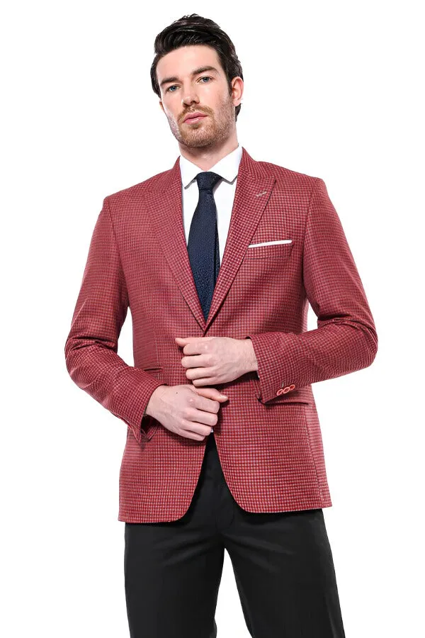Patterned Claret Red Slim-Fit Blazer - Wessi sold by Wessi product image thumbnail 5