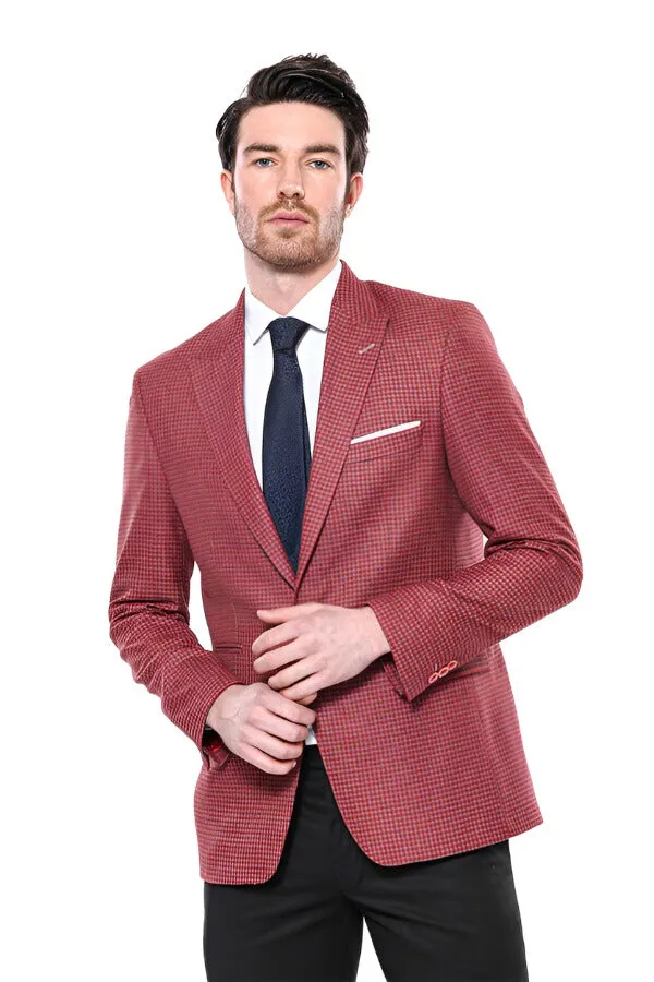 Patterned Claret Red Slim-Fit Blazer - Wessi sold by Wessi