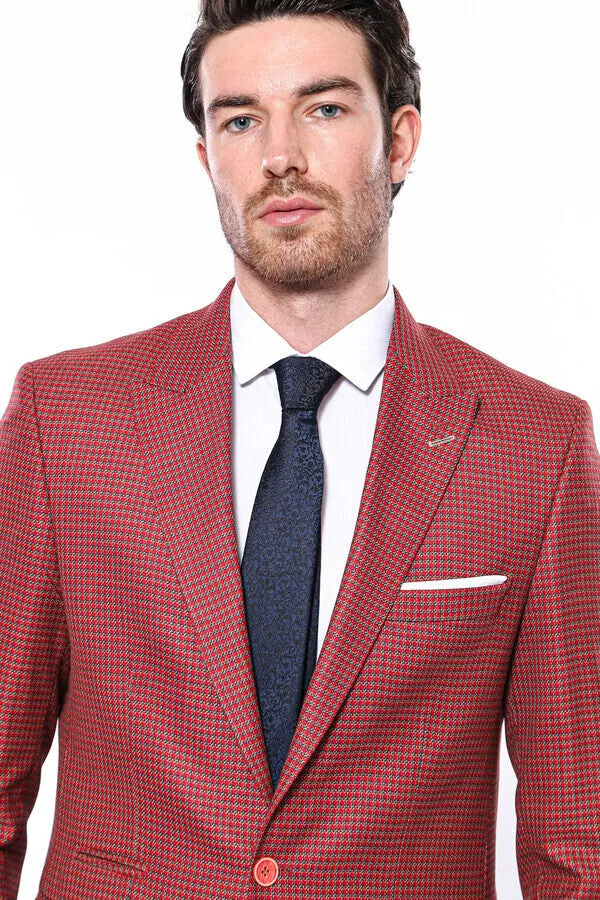 Patterned Claret Red Slim-Fit Blazer - Wessi sold by Wessi product image thumbnail 2
