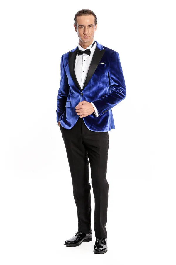 Velvet Navy Blue Slim Fit Men Tuxedo Jacket - Wessi sold by Wessi product image thumbnail 2