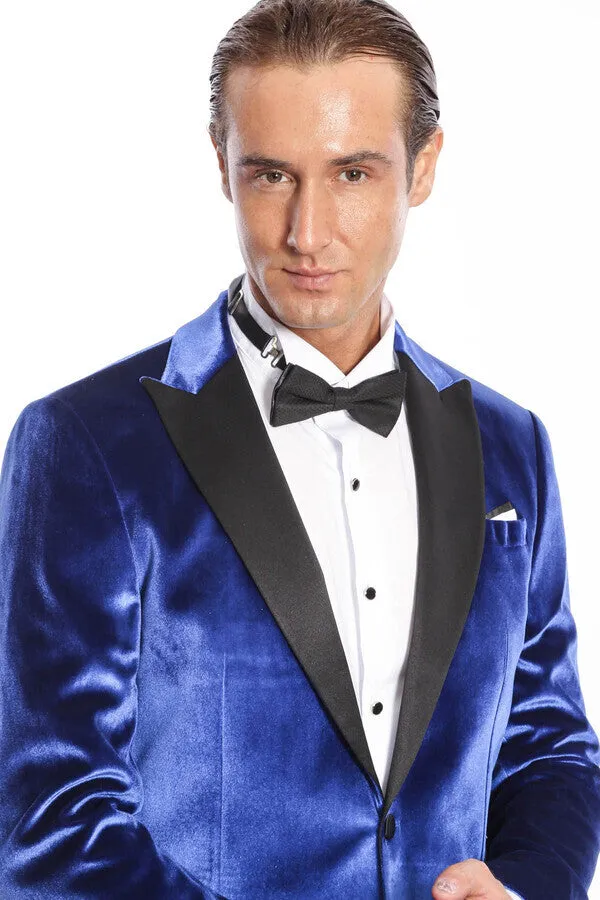 Velvet Navy Blue Slim Fit Men Tuxedo Jacket - Wessi sold by Wessi product image thumbnail 3