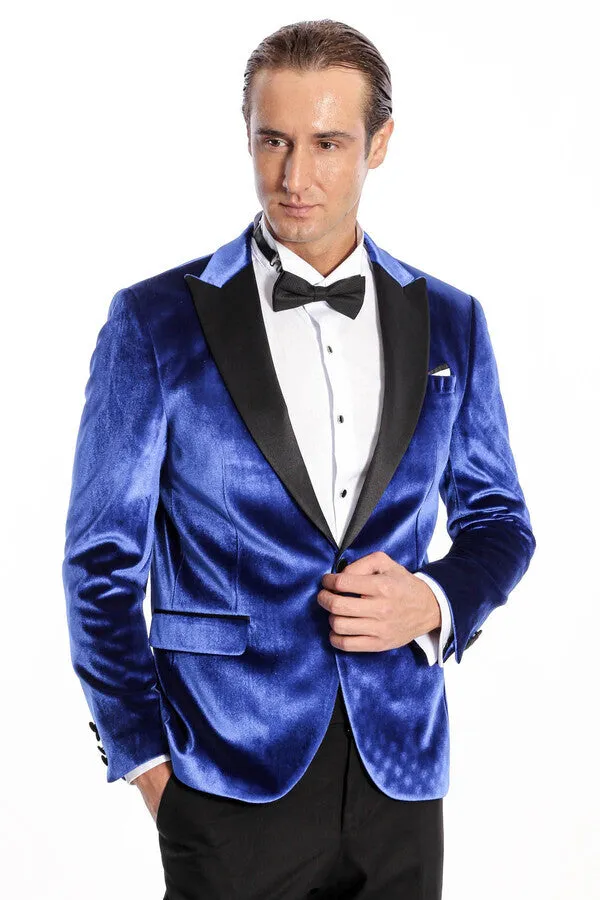 Velvet Navy Blue Slim Fit Men Tuxedo Jacket - Wessi sold by Wessi product image thumbnail 5