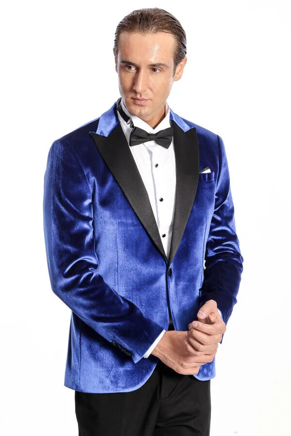 Velvet Navy Blue Slim Fit Men Tuxedo Jacket - Wessi sold by Wessi