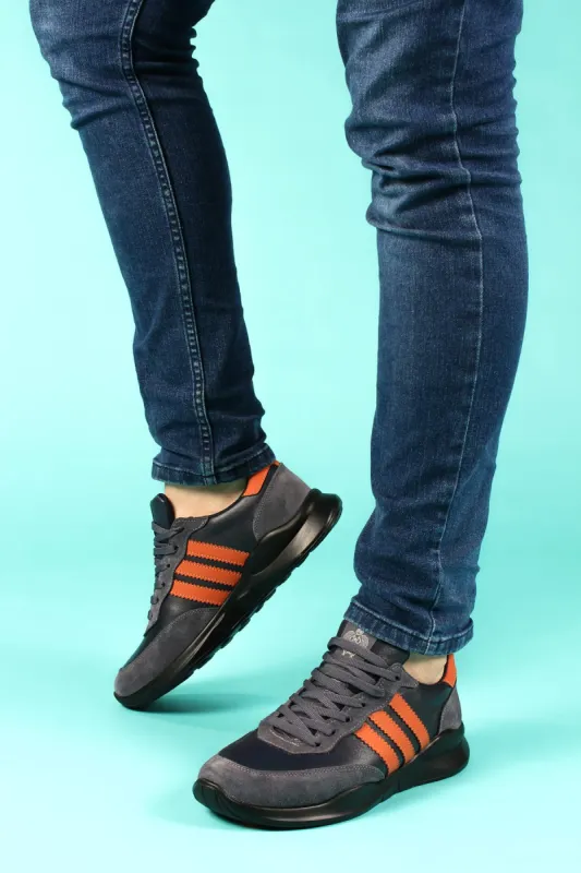 Men's Gray and Orange Stripe Sneakers-Wessi made by Wessi