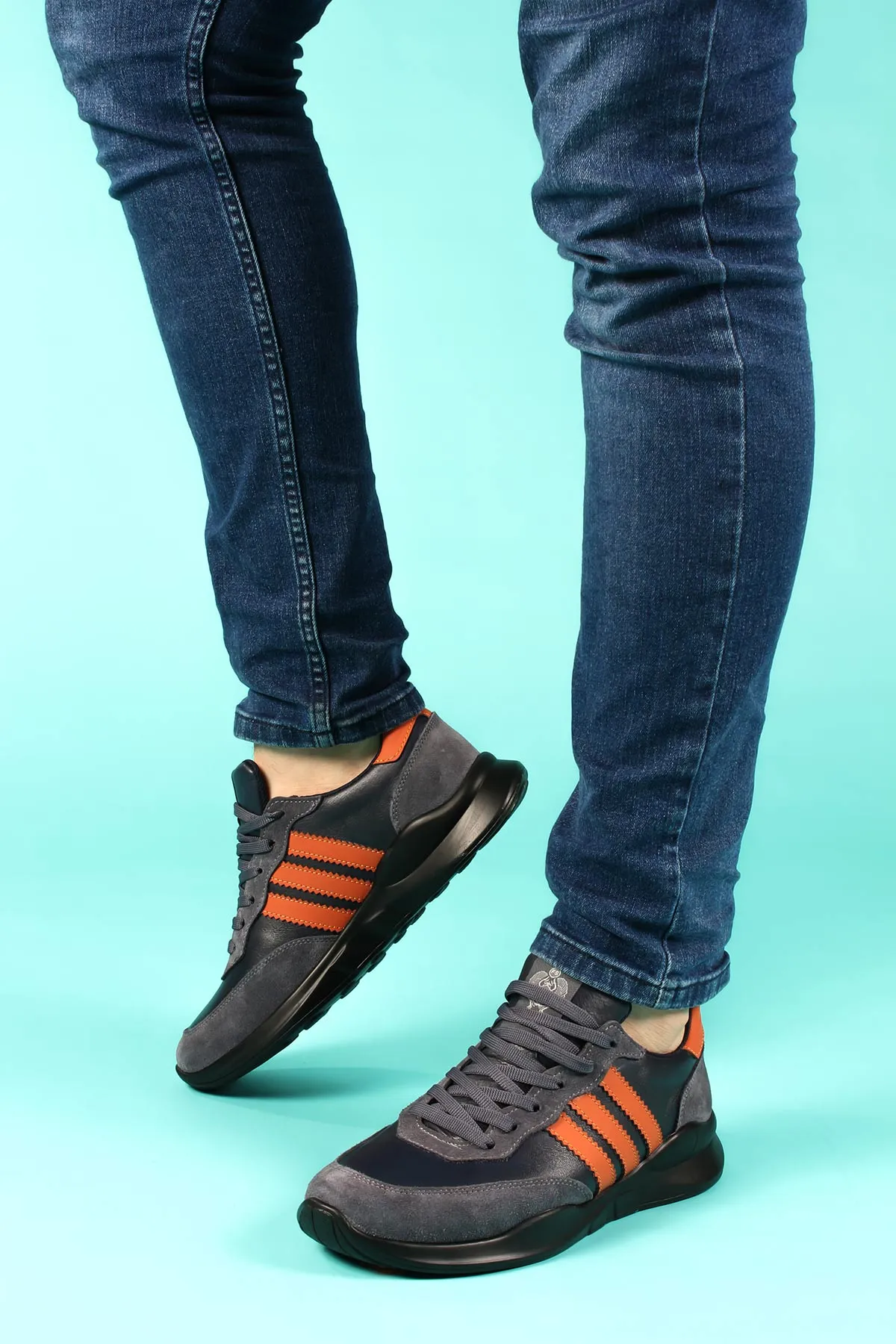 Men's Gray and Orange Stripe Sneakers-Wessi sold by Wessi