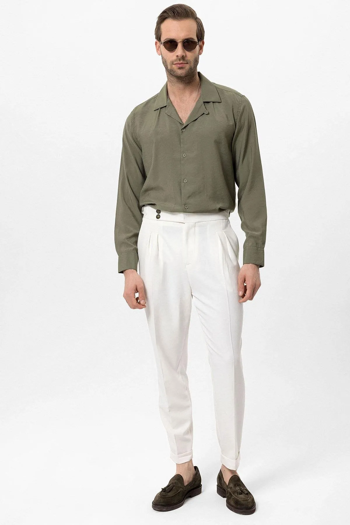 Khaki Camp Collar Long Sleeve Men's Shirt - Wessi sold by Wessi product image thumbnail 3
