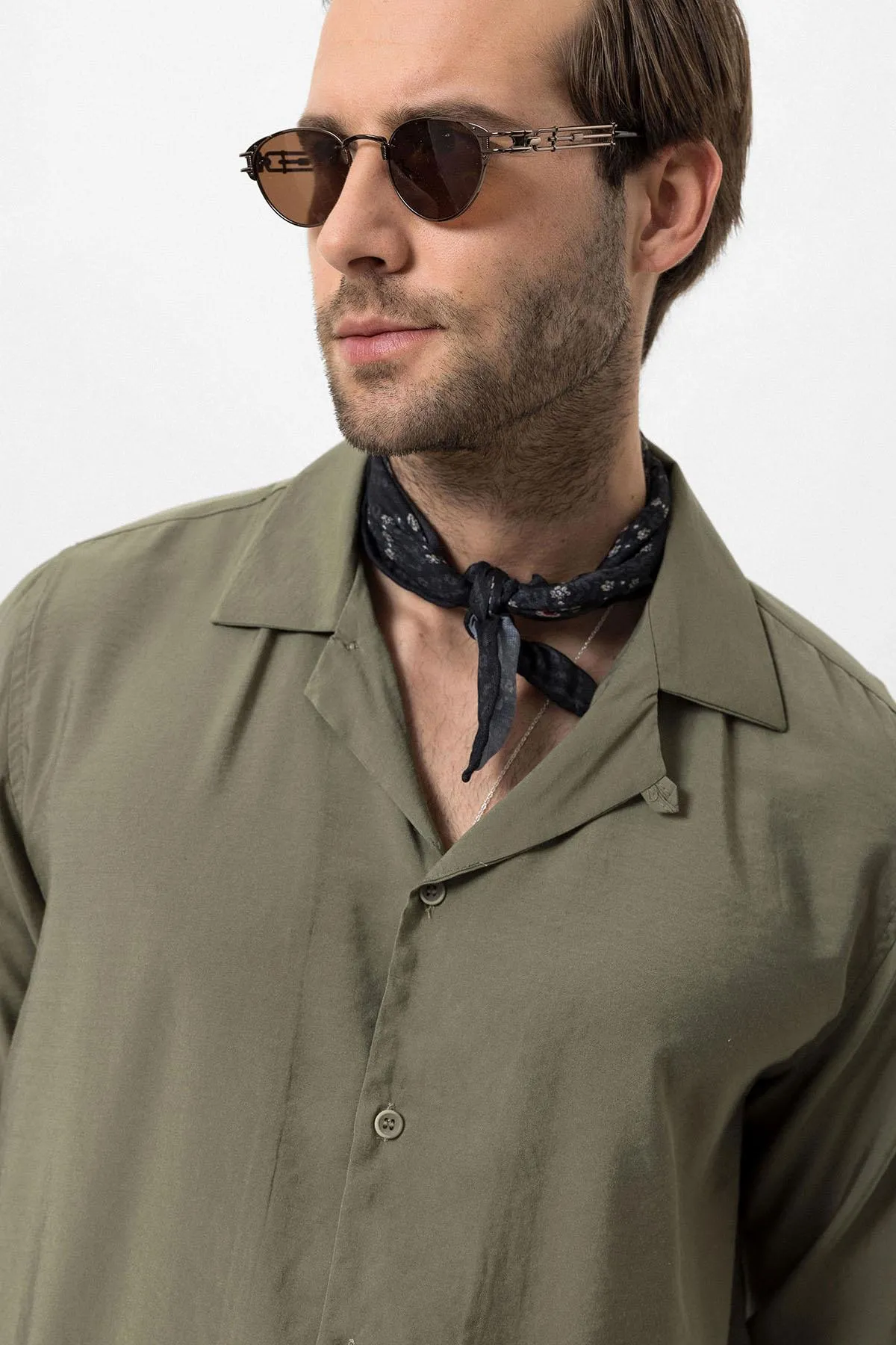 Khaki Camp Collar Long Sleeve Men's Shirt - Wessi sold by Wessi product image thumbnail 4