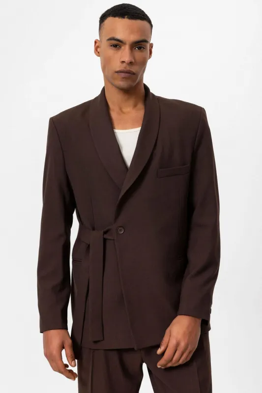 Men's Brown 100% Linen Pocket Detail Double-Breasted  Blazer - Wessi sold by Wessi
