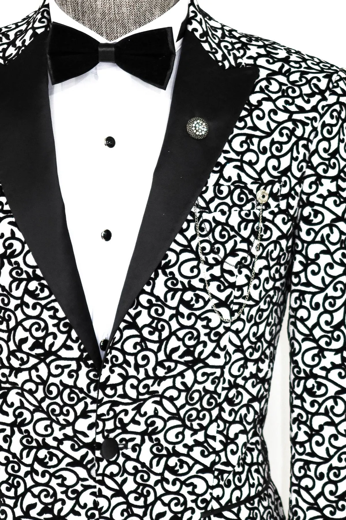 Scroll Patterned White Men Party Blazer - Wessi sold by Wessi product image thumbnail 2