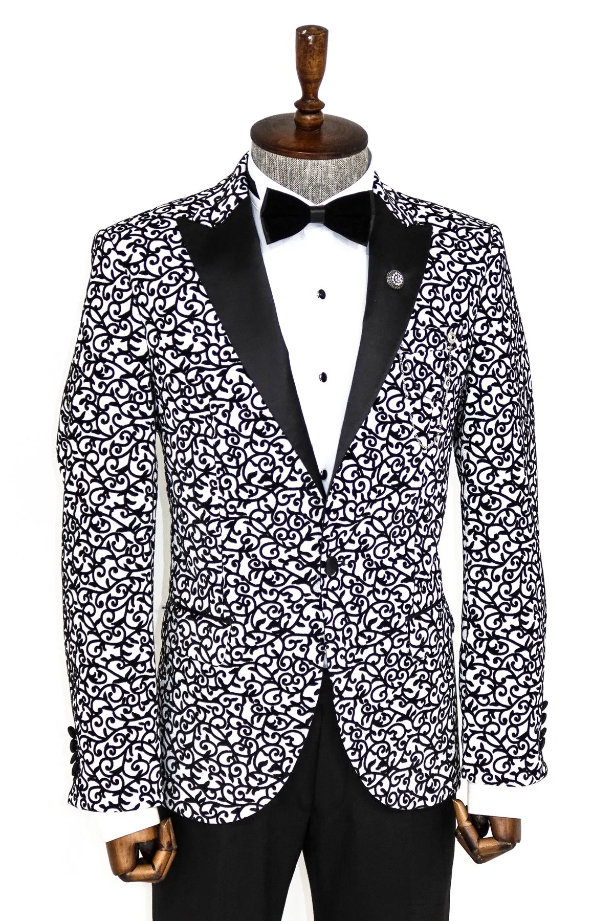 Scroll Patterned White Men Party Blazer - Wessi sold by Wessi product image thumbnail 5