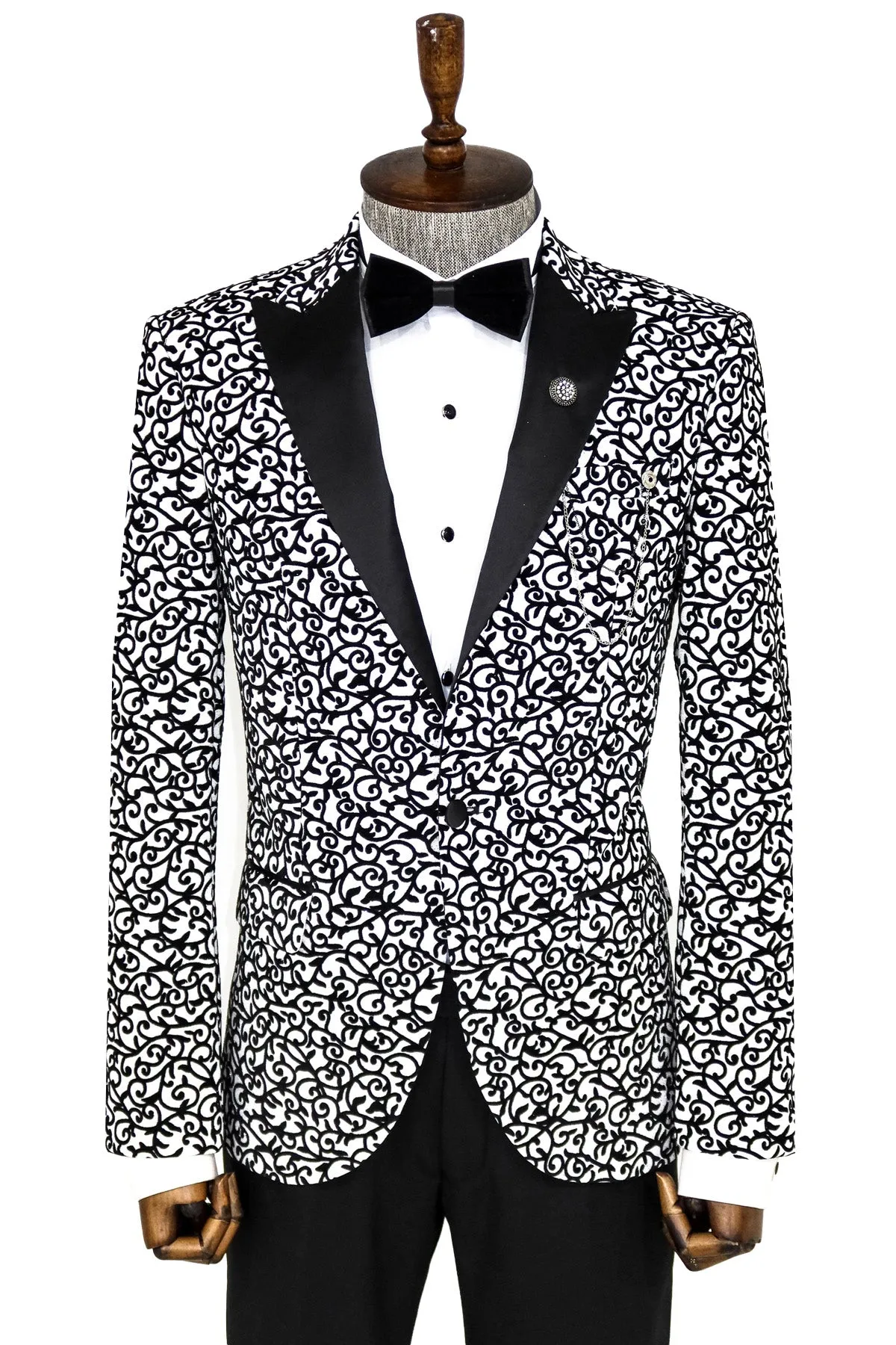 Scroll Patterned White Men Party Blazer - Wessi sold by Wessi