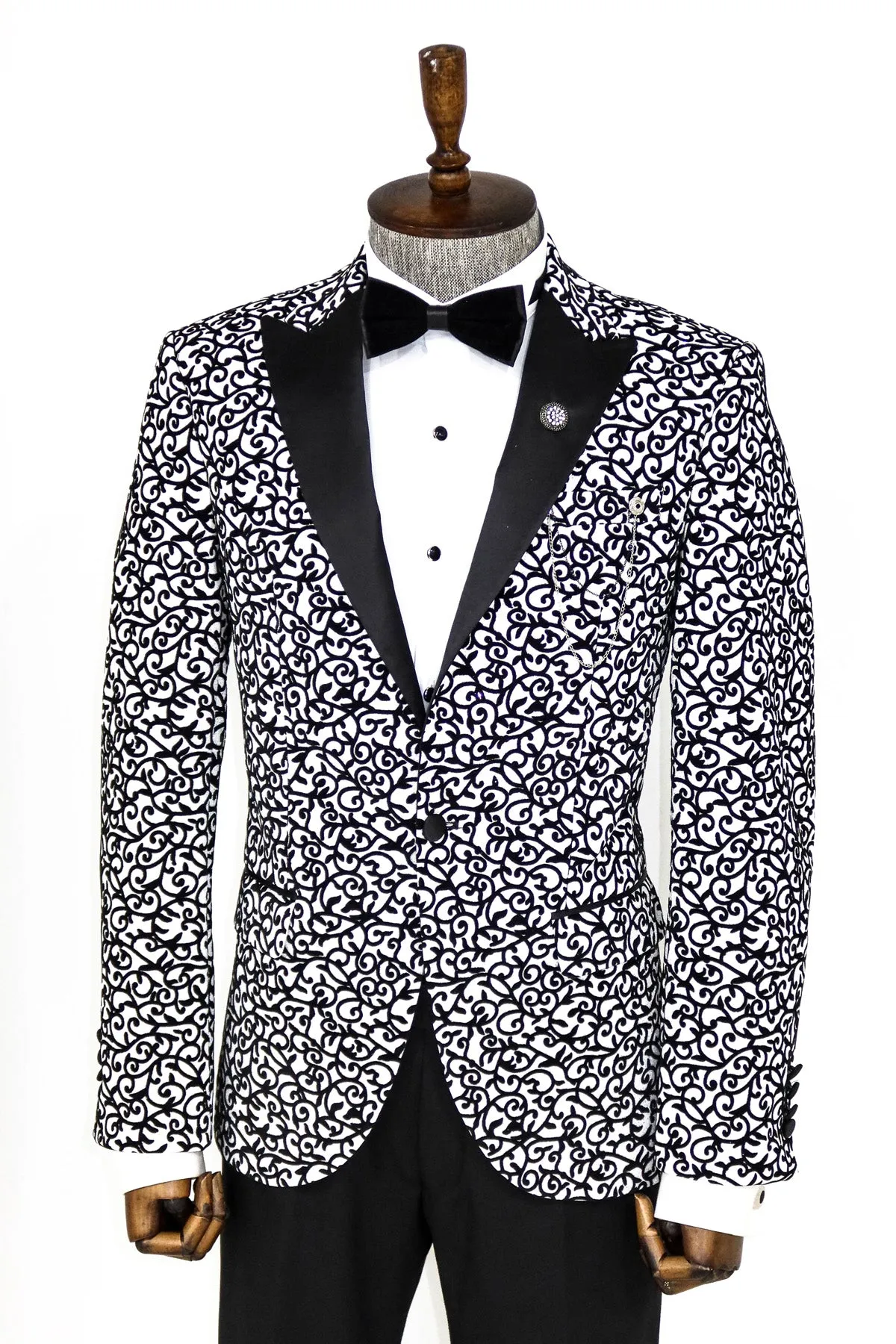 Scroll Patterned White Men Party Blazer - Wessi sold by Wessi product image thumbnail 3