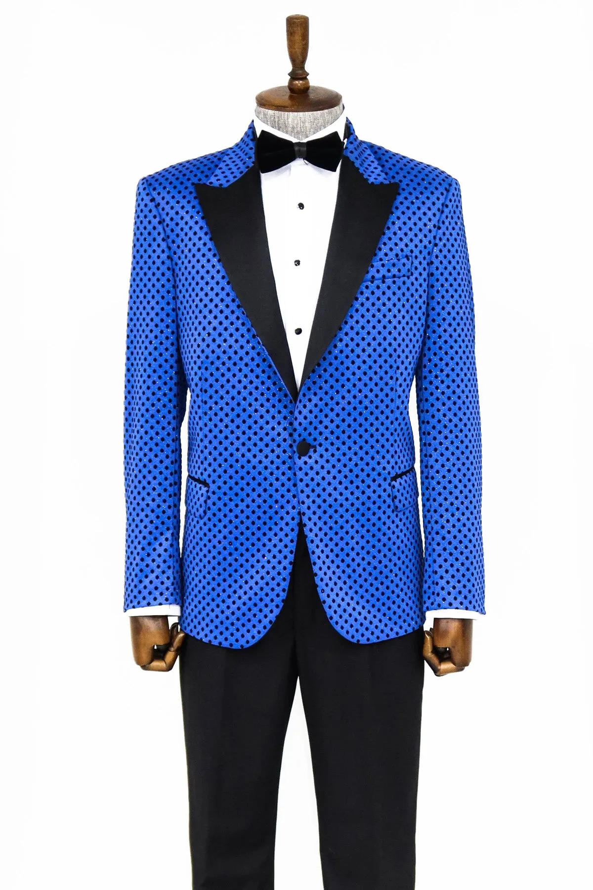Sequin Dot Patterned Sax Blue Men Party Jackets - Wessi sold by Wessi