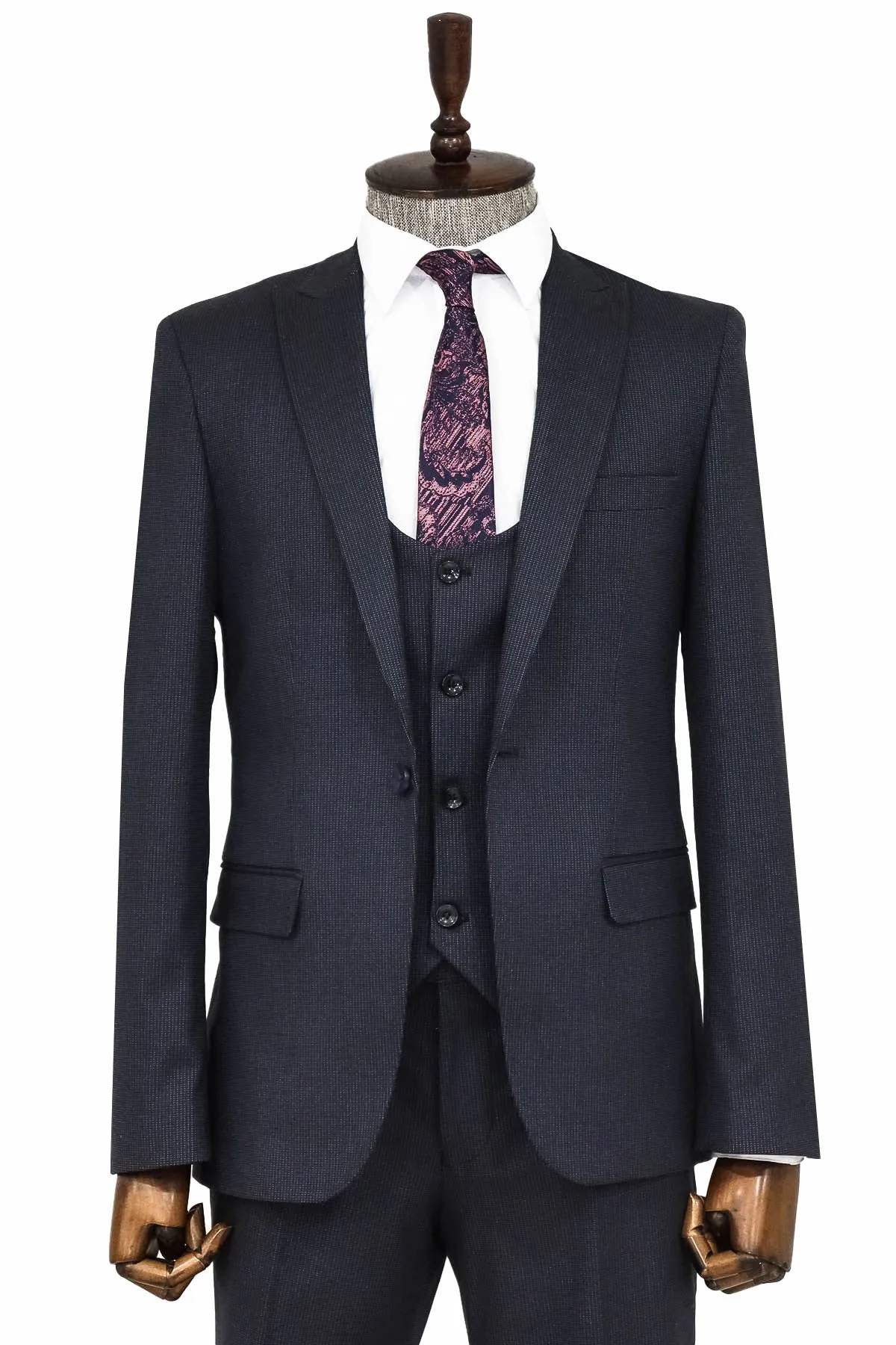 Slim Fit Patterned Navy Blue Men Suit - Wessi sold by Wessi