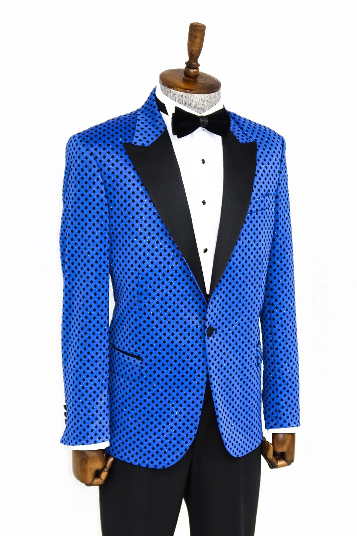 Sequin Dot Patterned Sax Blue Men Party Jackets - Wessi sold by Wessi product image thumbnail 4