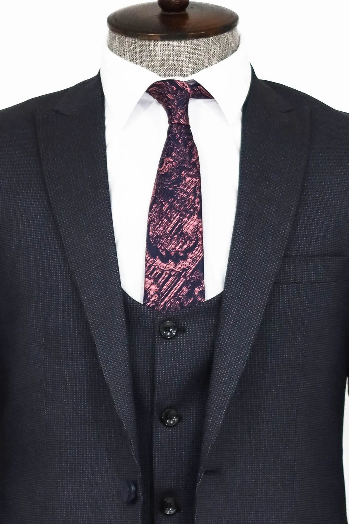 Slim Fit Patterned Navy Blue Men Suit - Wessi sold by Wessi product image thumbnail 2