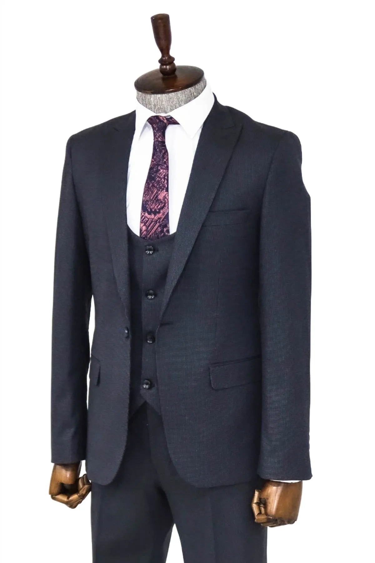 Slim Fit Patterned Navy Blue Men Suit - Wessi sold by Wessi product image thumbnail 5