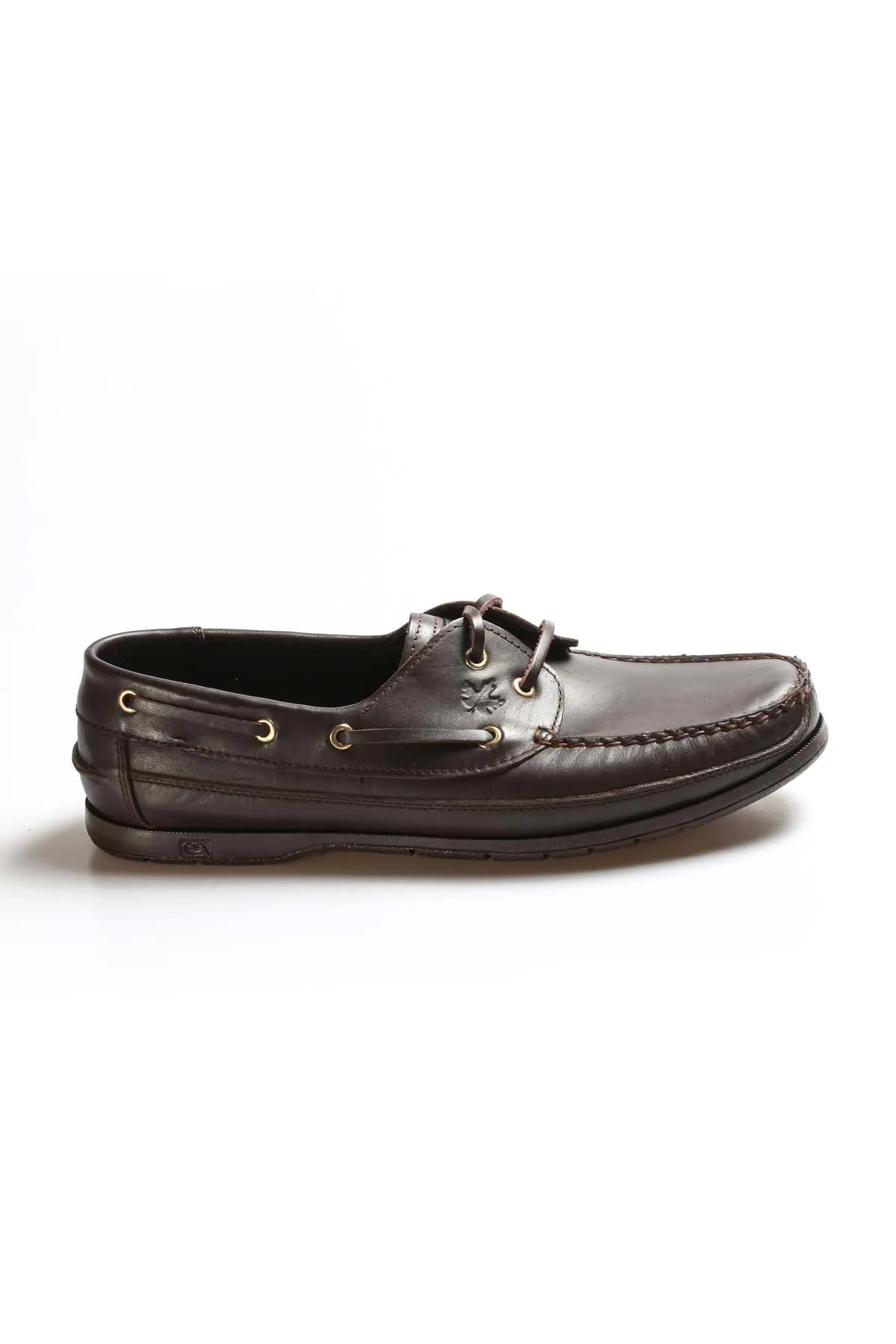 Men's Brown Leather Boat Shoes with Metal Eyelets and Moc Toe Stitching - Wessi sold by Wessi