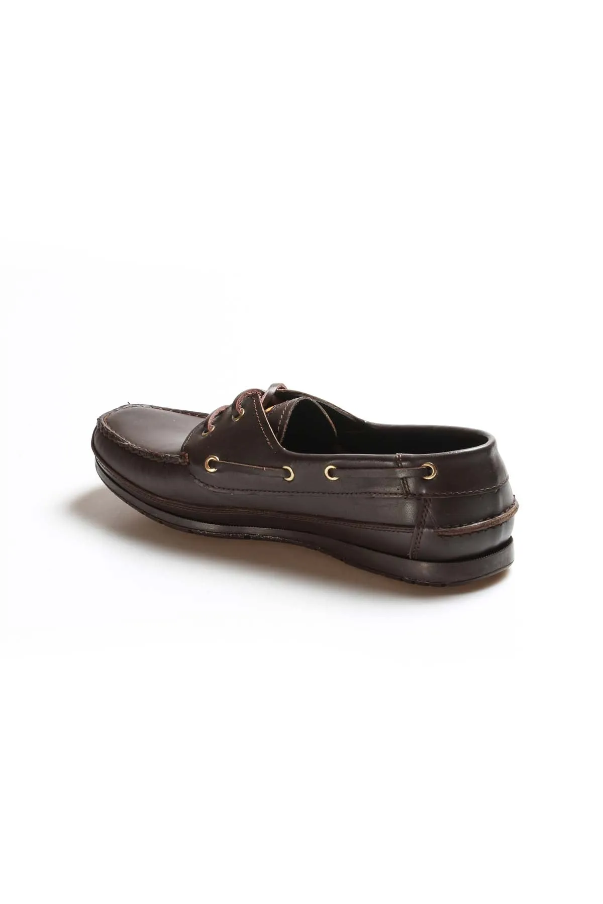 Men's Brown Leather Boat Shoes with Metal Eyelets and Moc Toe Stitching - Wessi sold by Wessi product image thumbnail 2