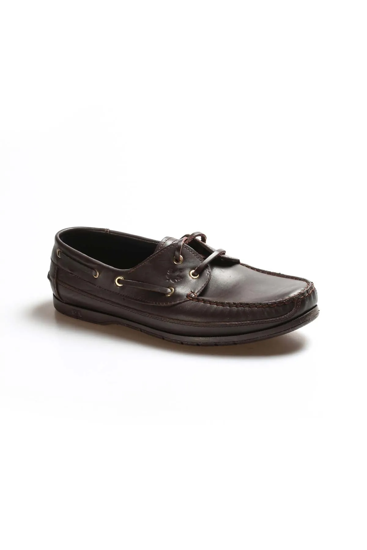 Men's Brown Leather Boat Shoes with Metal Eyelets and Moc Toe Stitching - Wessi sold by Wessi product image thumbnail 3
