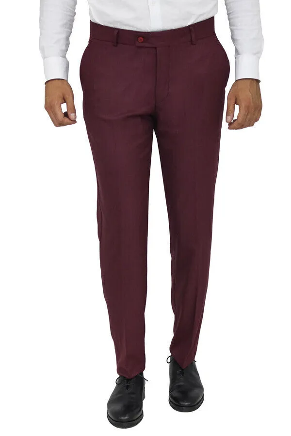 Slim Fit Plain Burgundy Men Pants - Wessi sold by Wessi