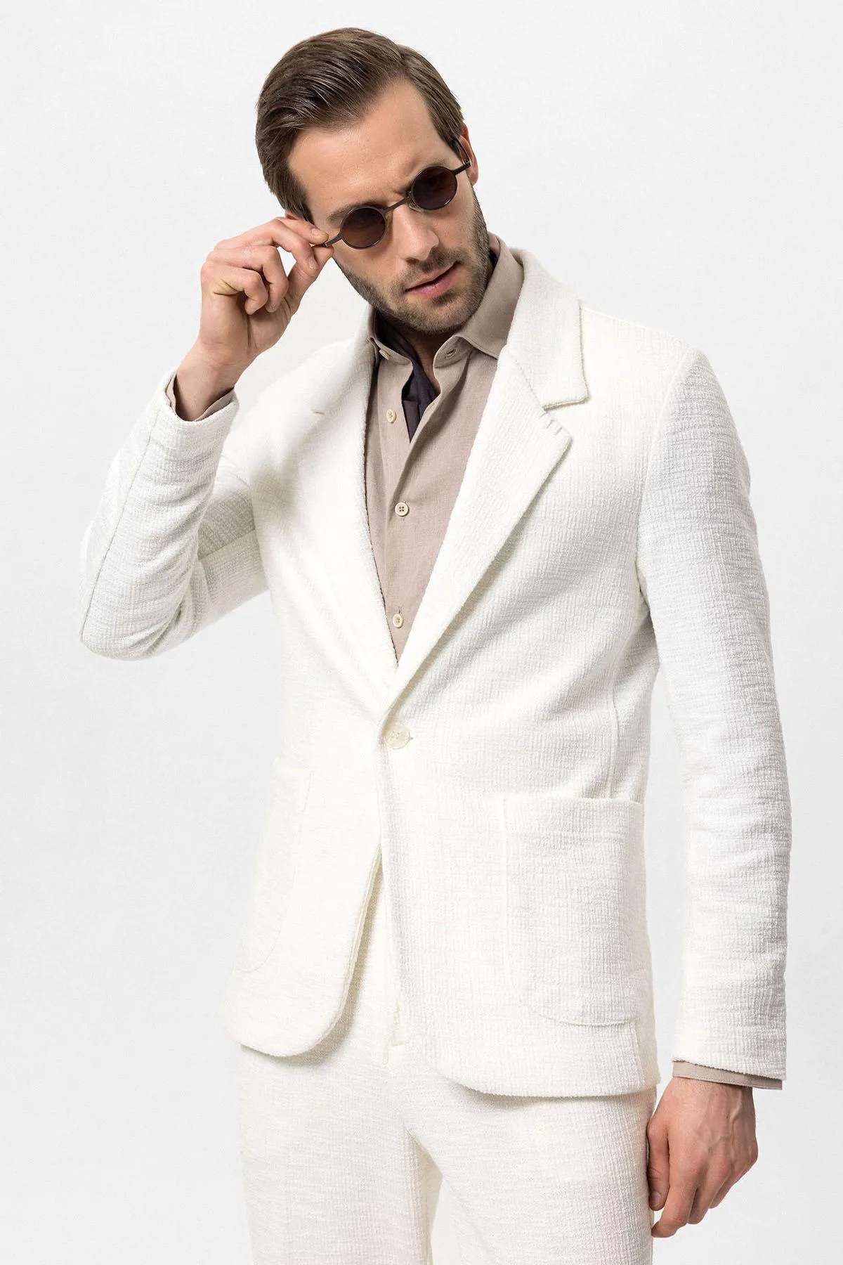 Ecru Textured Unlined Men's Jacket - Wessi sold by Wessi product image thumbnail 3