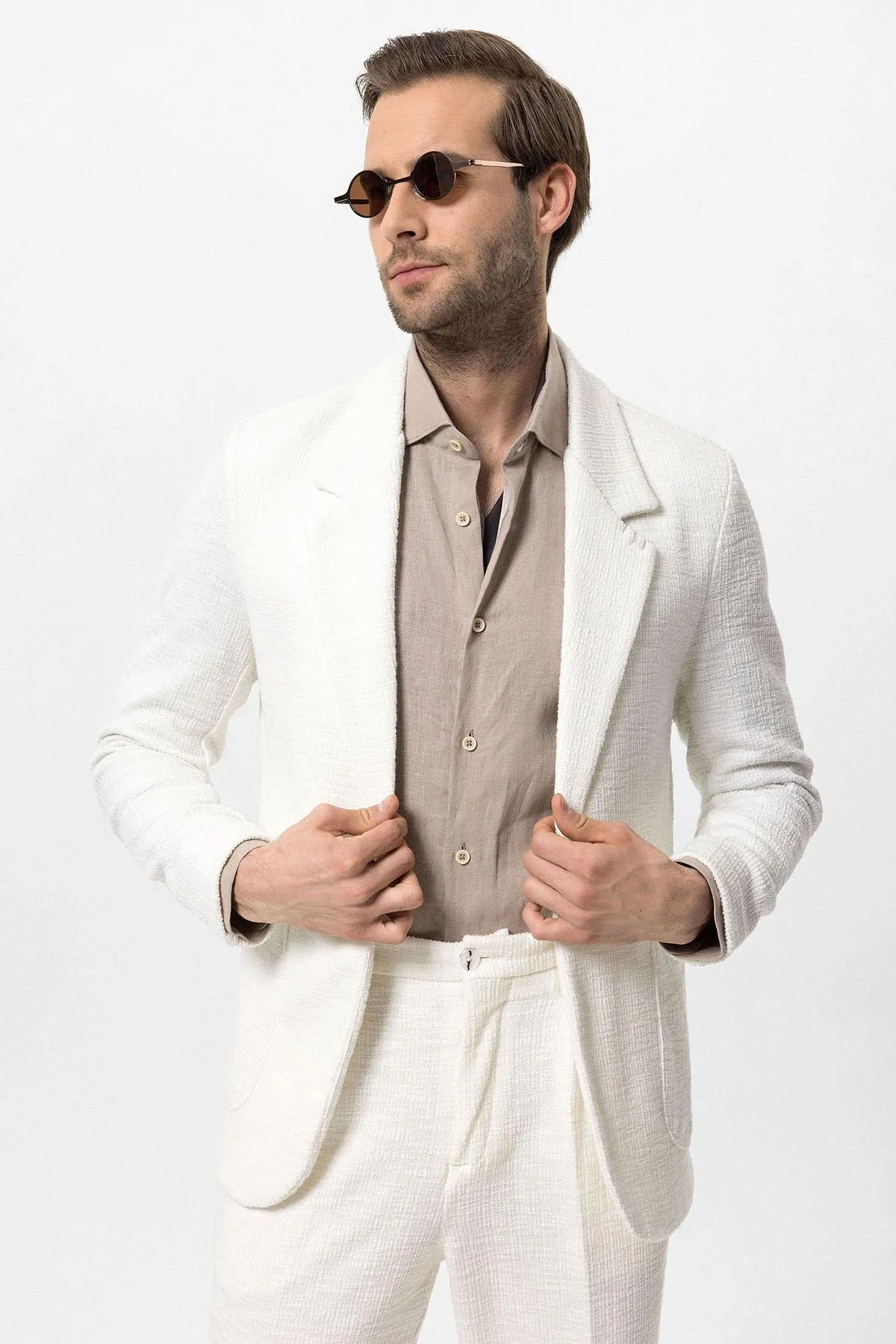 Ecru Textured Unlined Men's Jacket - Wessi sold by Wessi product image thumbnail 2