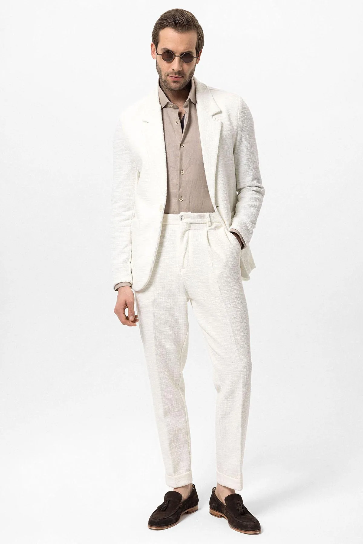 Ecru Textured Unlined Men's Jacket - Wessi sold by Wessi product image thumbnail 4