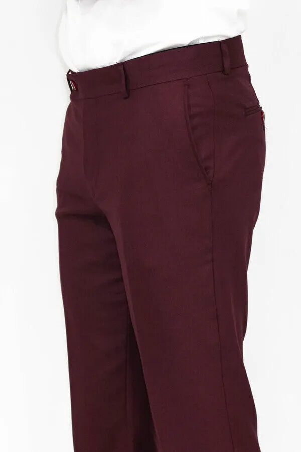 Slim Fit Plain Burgundy Men Pants - Wessi sold by Wessi product image thumbnail 3