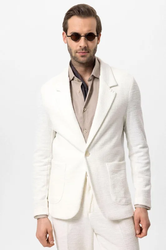 Ecru Textured Unlined Men's Jacket - Wessi sold by Wessi