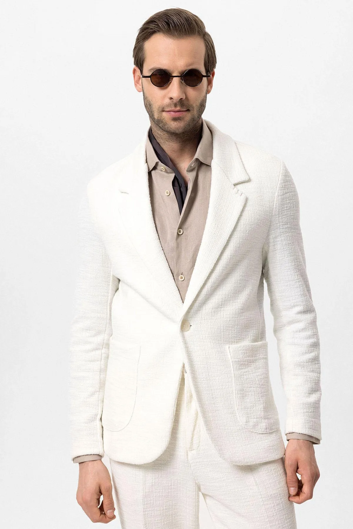 Ecru Textured Unlined Men's Jacket - Wessi sold by Wessi