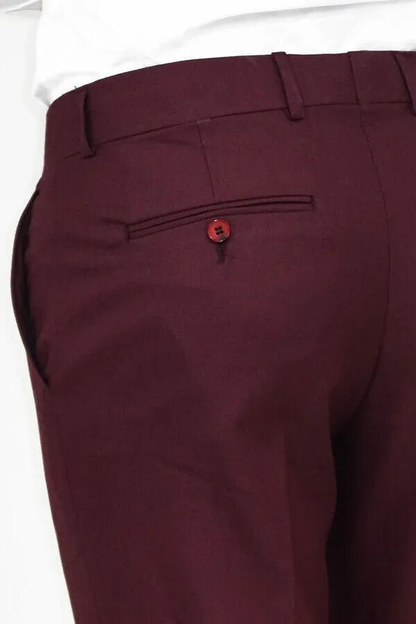 Slim Fit Plain Burgundy Men Pants - Wessi sold by Wessi product image thumbnail 4