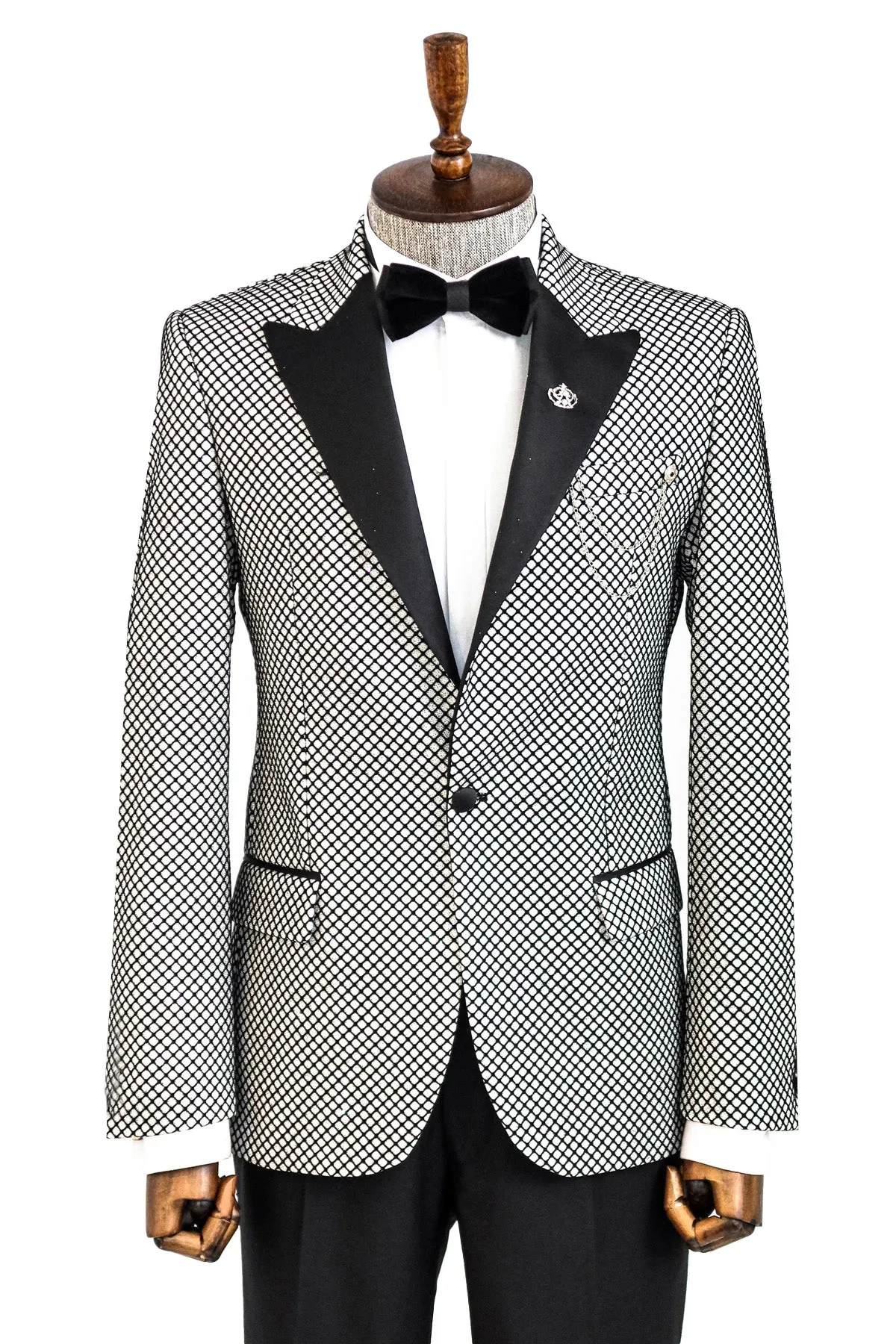 Black Patterned Over White Men Party Blazer - Wessi sold by Wessi