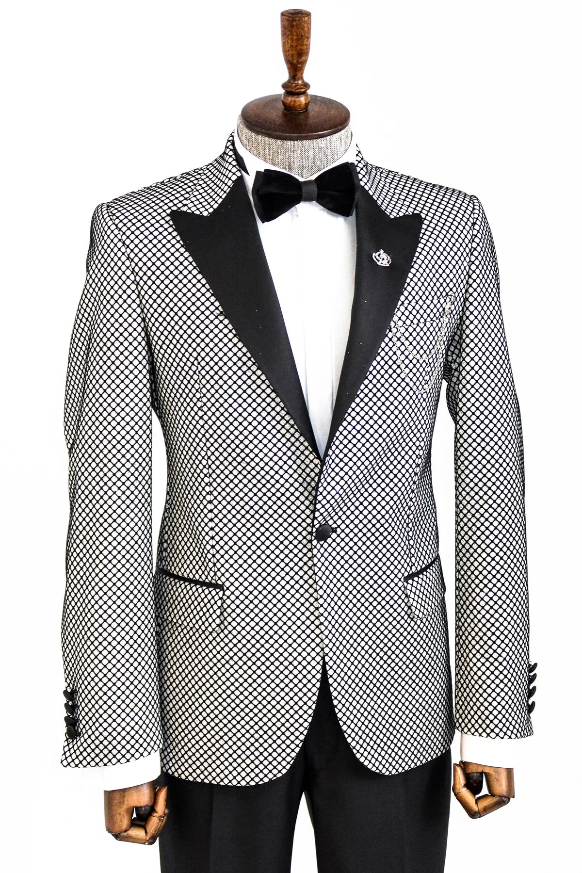 Black Patterned Over White Men Party Blazer - Wessi sold by Wessi product image thumbnail 4