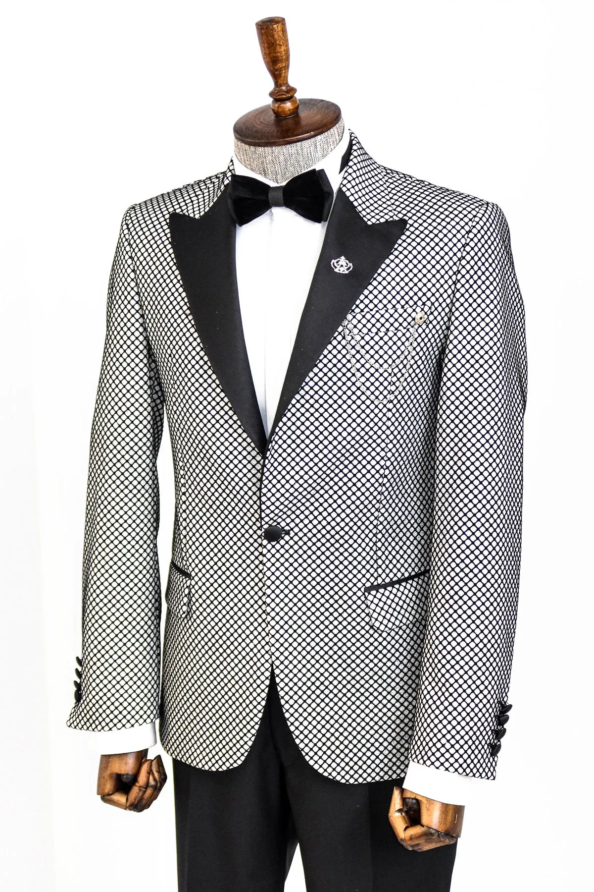 Black Patterned Over White Men Party Blazer - Wessi sold by Wessi product image thumbnail 3