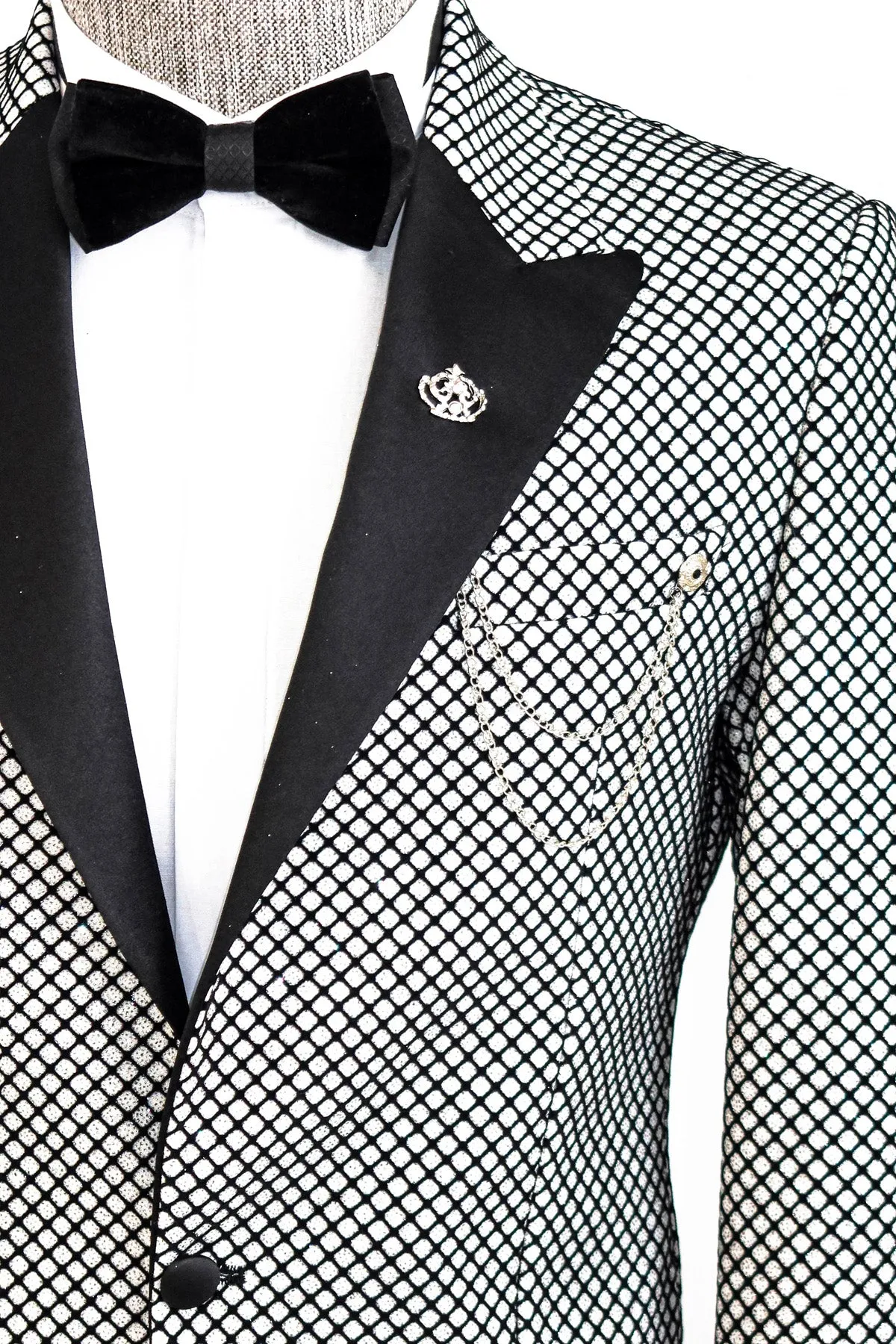 Black Patterned Over White Men Party Blazer - Wessi sold by Wessi product image thumbnail 5