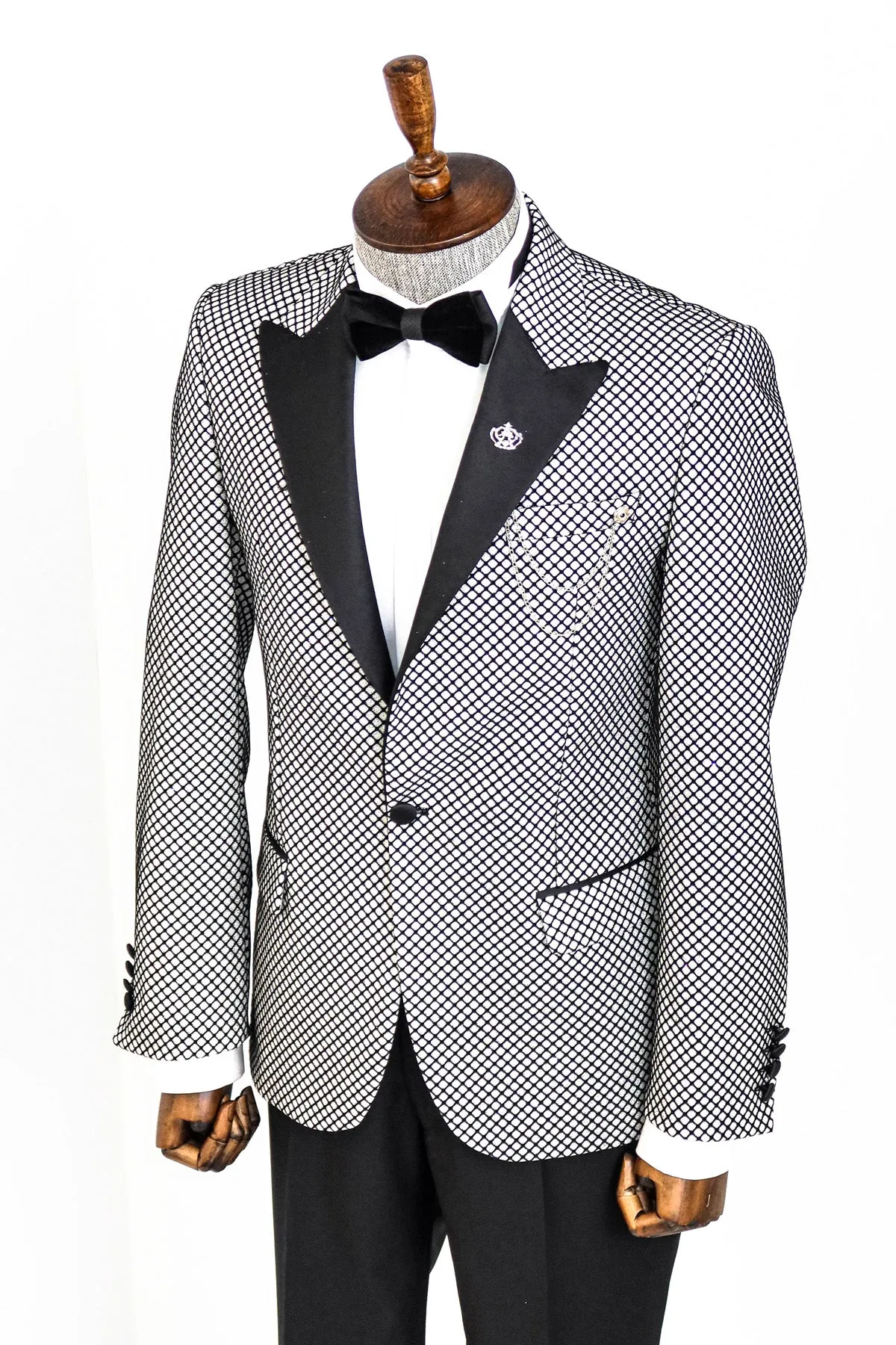 Black Patterned Over White Men Party Blazer - Wessi sold by Wessi product image thumbnail 2