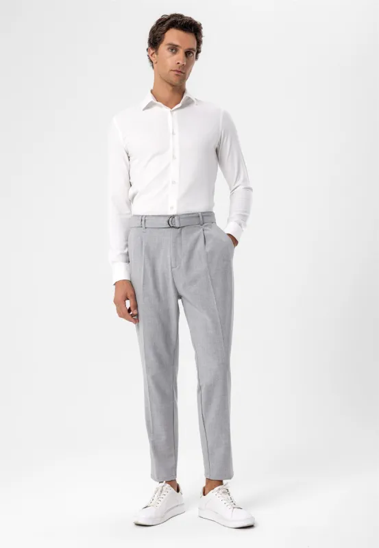 Men's Light Grey High Waist Girdle Closure  Trousers - Wessi sold by Wessi